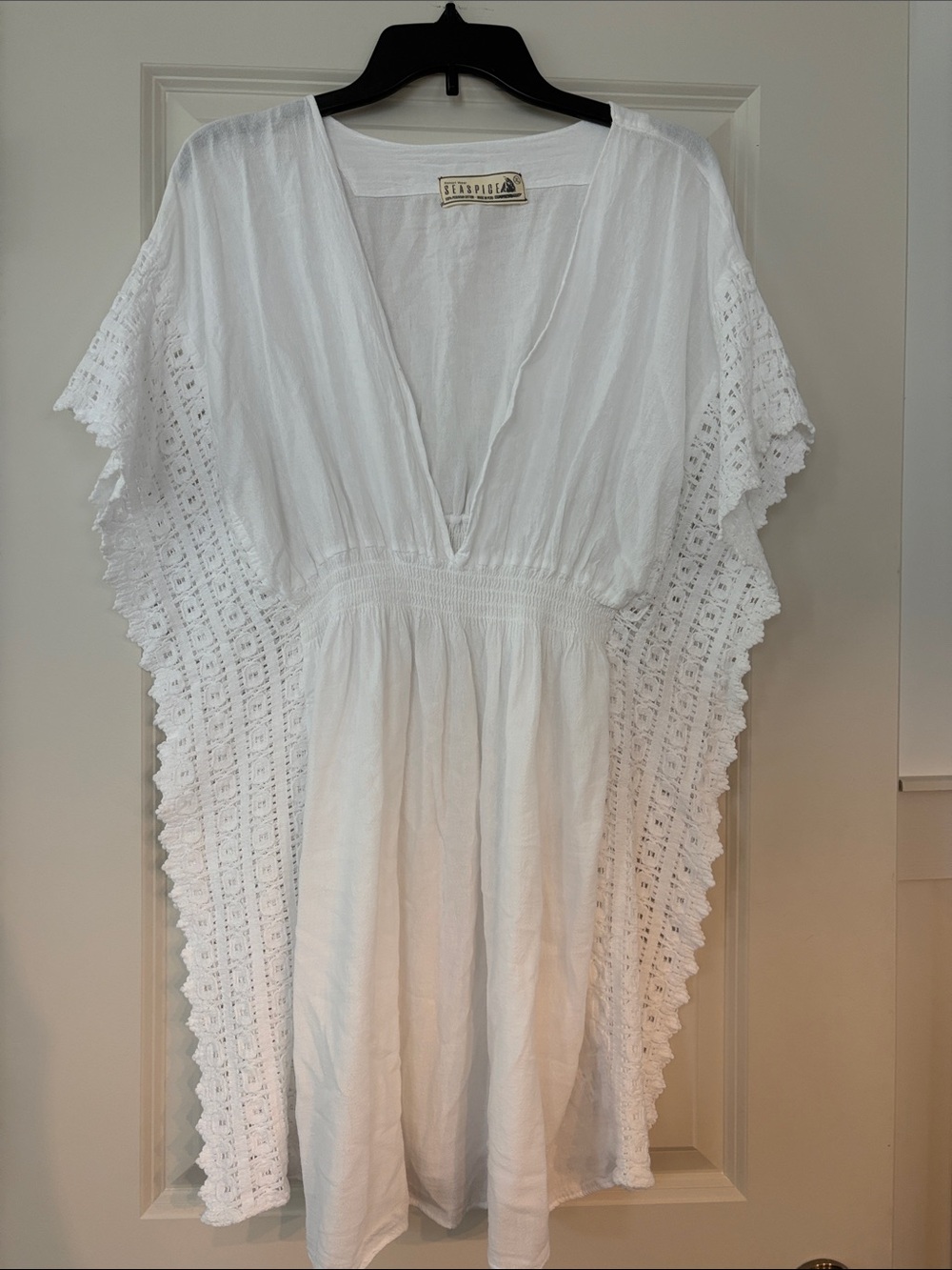 Sea spice St Tropez style White Crochet-Trim beach coverup Mini Dress